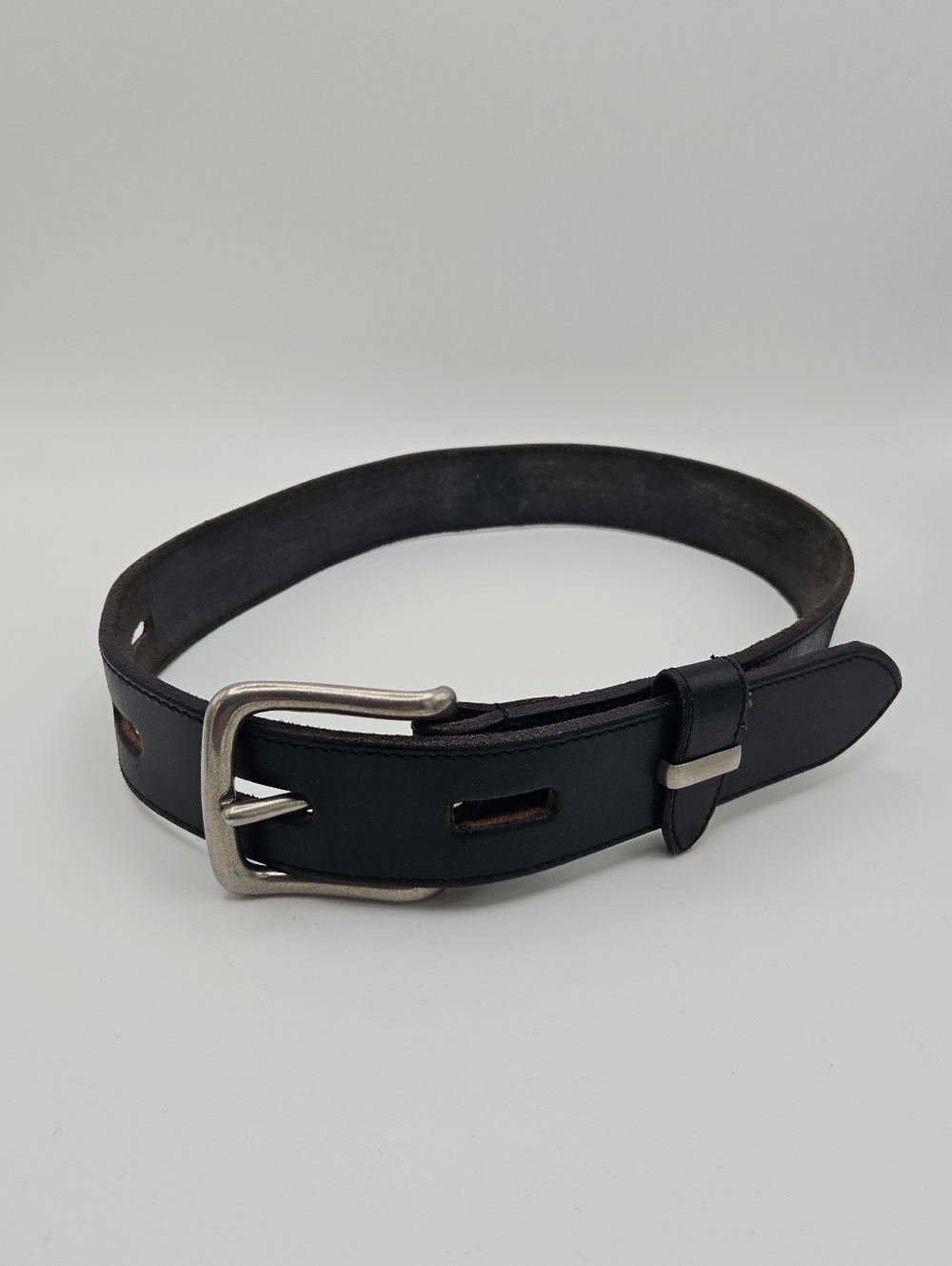 J. Crew black leather belt with silver tone square buckle size 26
